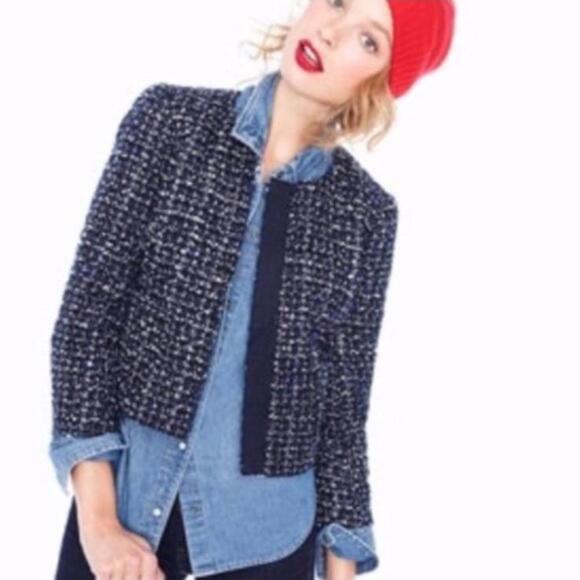 J.Crew Sparkling Blue Midnight Tweed Cropped Jacket Wool Blend Women’s size 10 - Picture 15 of 15